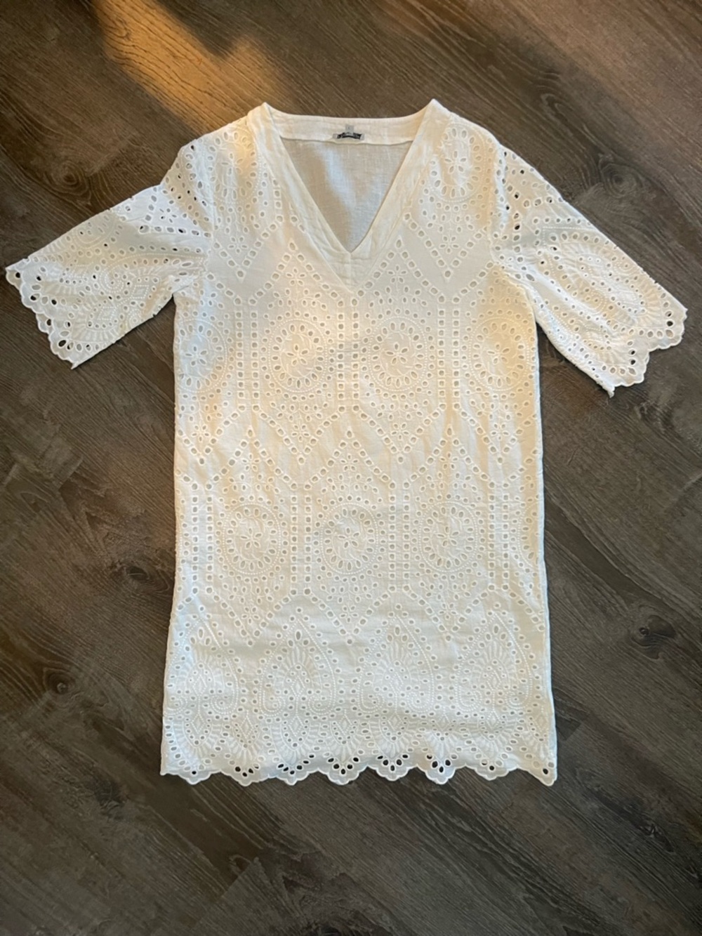 Vanessa Zani White Eyelet Beach Cover Up Large Italy Linen Cotton Resort